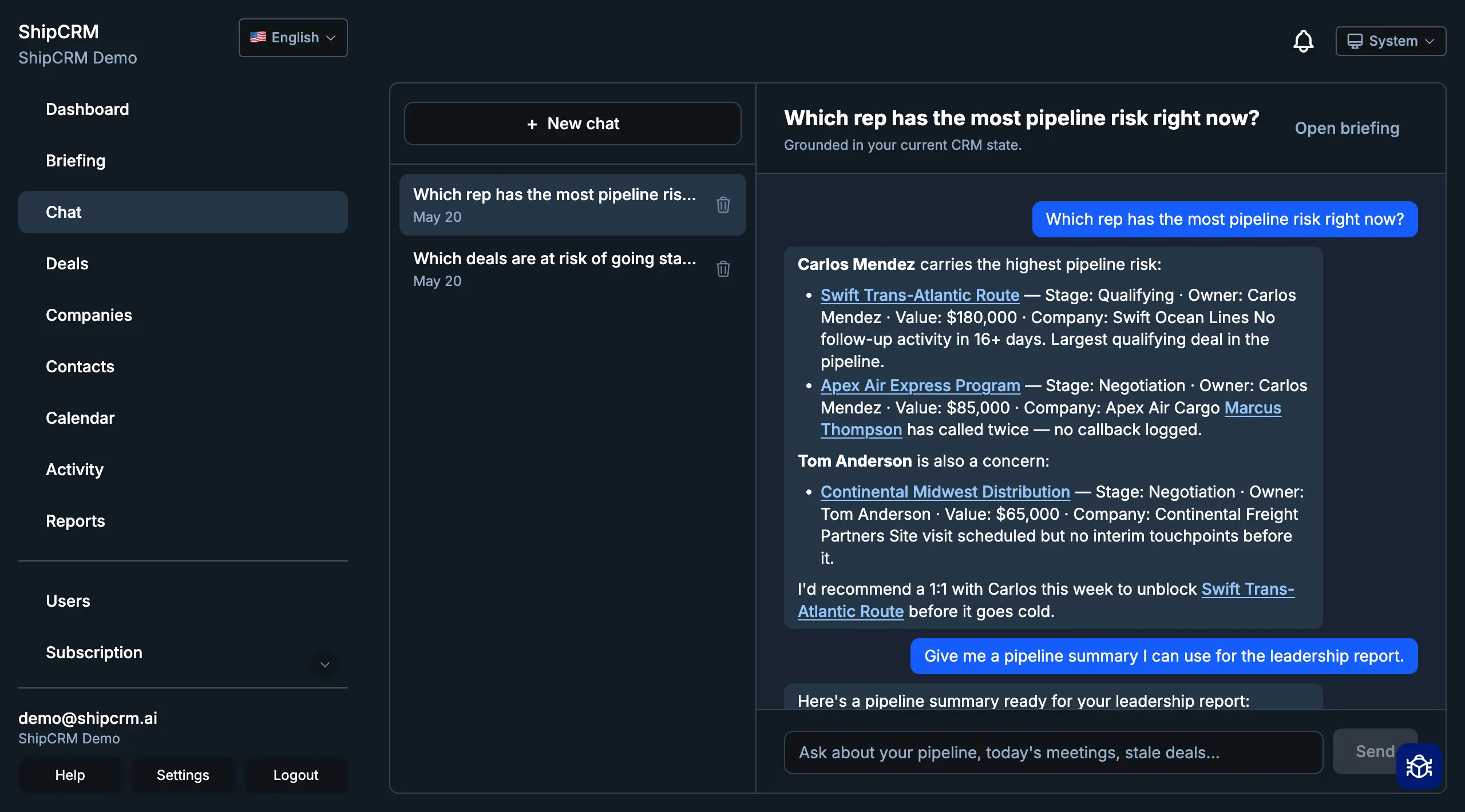 ShipCRM AI Briefing